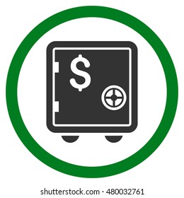 Banking Safe vector bicolor rounded icon. Image style is a flat icon symbol inside a circle, green and gray colors, white background.