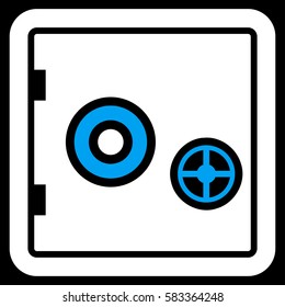 Banking Safe vector pictogram. Illustration style is a flat iconic bicolor blue and white symbol on black background.