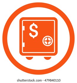 Banking Safe vector rounded icon. Image style is a flat icon symbol inside a circle, orange color, white background.