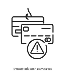 Banking Scam Black Line Icon. Credit Card Phishing. Illegal Action. Financial Fraud. Pictogram For Web Page, Mobile App, Promo. UI UX GUI Design Element.