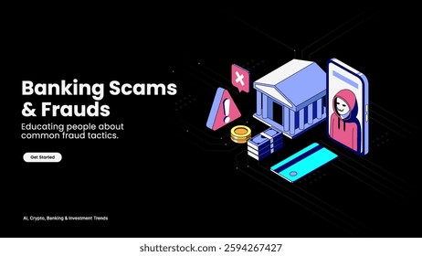 Banking Scams and Frauds – Awareness of Financial Frauds with Cybersecurity, Phishing, and Online Scam Prevention Illustrations Finance Security Infographic