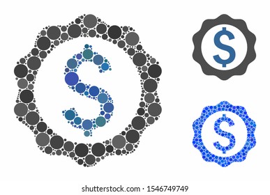 Banking seal stamp composition of round dots in variable sizes and shades, based on banking seal stamp icon. Vector dots are united into blue composition.