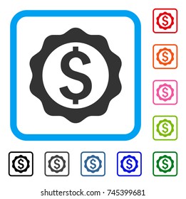Banking Seal Stamp icon. Flat gray iconic symbol inside a blue rounded rectangle. Black, gray, green, blue, red, orange color additional versions of Banking Seal Stamp vector.