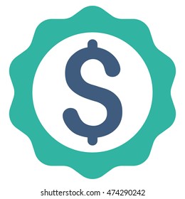 Banking Seal Stamp icon. Vector style is bicolor flat iconic symbol with rounded angles, cobalt and cyan colors, white background.