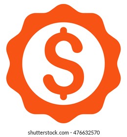 Banking Seal Stamp icon. Vector style is flat iconic symbol with rounded angles, orange color, white background.