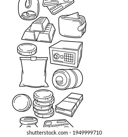 Banking seamless pattern with money icons. Business background with finance items.
