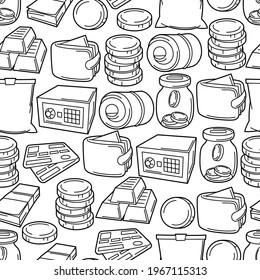 Banking seamless pattern with money icons. Business background with finance items.