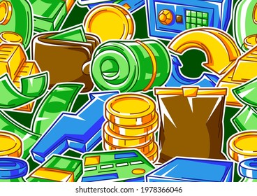 Banking seamless pattern with money icons. Business background with finance items.