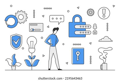 Banking Sector Security. Financial Protection, Money Insurance Vector Monocolor Illustration