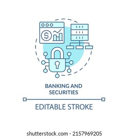 Banking and securities turquoise concept icon. Big data application abstract idea thin line illustration. Reducing risks. Isolated outline drawing. Editable stroke. Arial, Myriad Pro-Bold fonts used