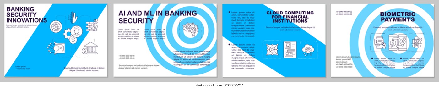 Plantilla de folleto sobre innovaciones en materia de seguridad bancaria. Cuentas seguras. Volante, folleto, folleto impreso, diseño de portada con iconos lineales. Diseños vectoriales para revistas, informes anuales, afiches publicitarios