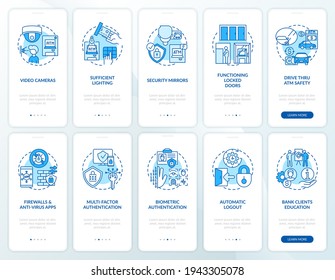 Banking Security Onboarding Mobile App Page Bildschirm mit Konzepten gesetzt. Sicherheit und biometrischer Durchgang 5 Stufen grafische Anleitungen. UI-Vektorvorlage mit RGB-Farbillustrationen