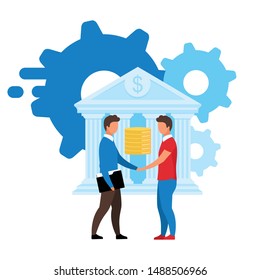 Banking service flat vector illustration. Customized solutions isolated metaphor. Banker and investor, bank client handshaking cartoon characters. Investment, loan, deposit offer concept