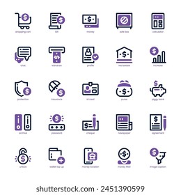 Banking Service icon pack for your website, mobile, presentation, and logo design. Banking Service icon dual tone design. Vector graphics illustration and editable stroke.