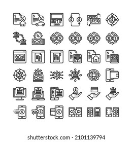 Banking service icons pack. icons pack. Outline style. Vector. Isolate on white background.