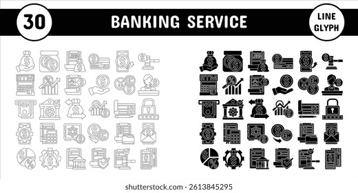 Banking Service Line Glyph Vector Illustration Icon Sticker Set Design Materials
