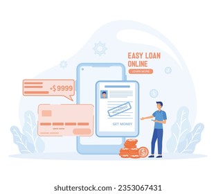 Banking service online, get credit fast and easy, get loan via smart phone application. flat vector modern illustration