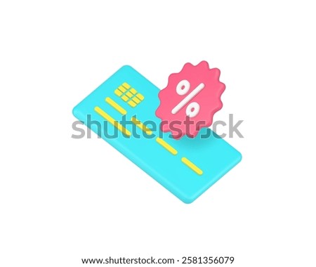 Banking service sale credit debit card special offer 3d icon realistic vector illustration. Financial money payment savings currency investment bank account exchange price off discount