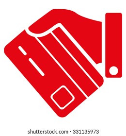 Banking Service vector icon. Style is flat red symbol, rounded angles, white background.