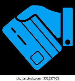 Banking Service vector icon. Style is flat blue symbol, rounded angles, black background.