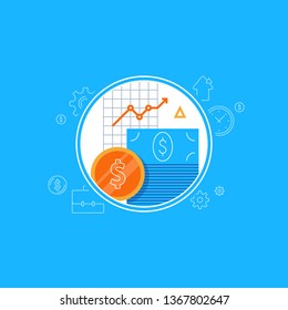 Banking services, financial report diagram, return on investment, budget planning, income growth, mutual fund, retirement savings account, business expenses, finance loan, vector flat icon