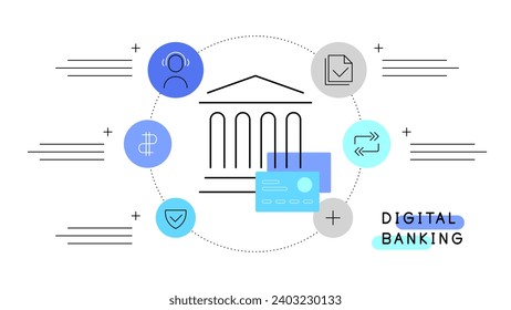 Banking services. Information slide. Simple flat mild light style. Vector file.