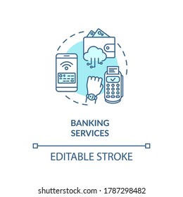 Banking services turquoise concept icon. Technology for digitizing payment. Money transaction with terminal idea thin line illustration. Vector isolated outline RGB color drawing. Editable stroke