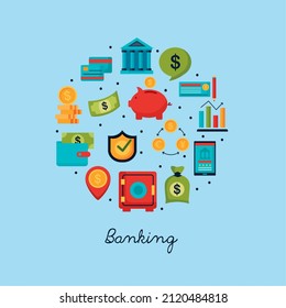 banking set icons in circle