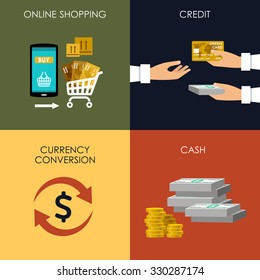 Banking set icons in style flat design. Transactions. Vector illustration