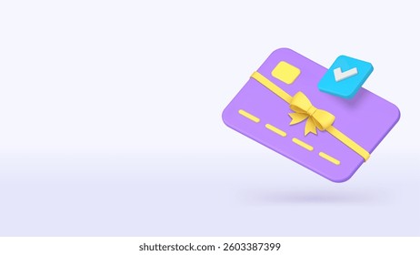 Banking shopping gift card voucher for purchase present banner copy space vector illustration. Shop store customer buying goods financial flyer with award ribbon commercial marketing business