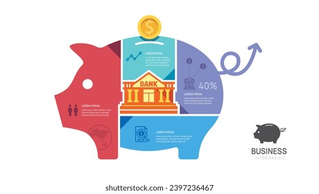 Banking Small Business infographic Piggy bank jigsaw concept. vector infographics.