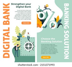 Banking solution and strengthening digital bank, choose best option for money. Deposit with interest, percent and safety for financial assets.Website or site, landing page template. Vector in flat