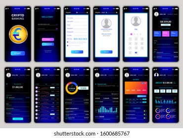 Banking splashscreens template collection for mobile platform. Dark color gamma.
