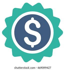 Banking Stamp icon. Vector style is bicolor flat iconic symbol with rounded angles, cobalt and cyan colors, white background.