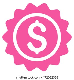 Banking Stamp icon. Vector style is flat iconic symbol with rounded angles, pink color, white background.