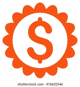 Banking Stamp icon. Vector style is flat iconic symbol with rounded angles, orange color, white background.