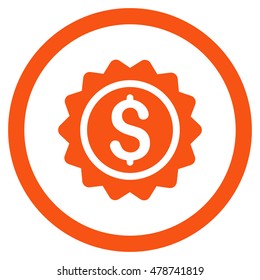 Banking Stamp rounded icon. Vector illustration style is flat iconic symbol, orange color, white background.