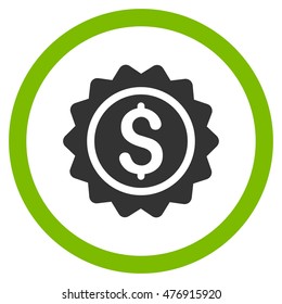 Banking Stamp vector bicolor rounded icon. Image style is a flat icon symbol inside a circle, eco green and gray colors, white background.