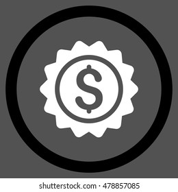 Banking Stamp vector bicolor rounded icon. Image style is a flat icon symbol inside a circle, black and white colors, gray background.