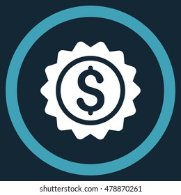 Banking Stamp vector bicolor rounded icon. Image style is a flat icon symbol inside a circle, blue and white colors, dark blue background.
