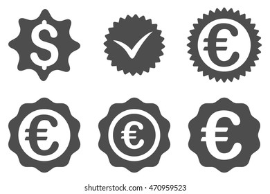 Banking Stamp vector icons. Pictogram style is gray flat icons with rounded angles on a white background.