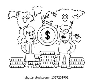 Banking teamwork financial planning black and white