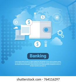 Banking Template Web Banner With Copy Space Money Savings Concept Flat Vector Illustration
