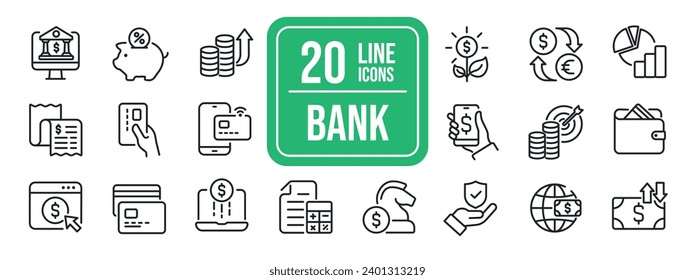 Banking thin line icons. For website marketing design, logo, app, template, ui, etc. Vector illustration.