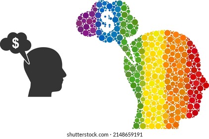 Banking thinking collage icon of spheric dots in different sizes and spectrum color tinges. A dotted LGBT-colored banking thinking for lesbians, gays, bisexuals, and transgenders.