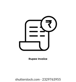 Banking transaction receipt outline icon with rupee symbol. Bill icon, Invoice symbol, Payment icon, Medical bill, Online shopping, Money document file. Editable graphic resources for many purposes.