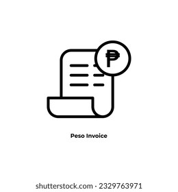 Banking transaction receipt outline icon with peso symbol. Bill icon, Invoice symbol, Payment icon, Medical bill, Online shopping, Money document file. Editable graphic resources for many purposes.