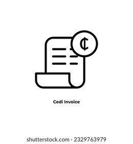 Banking transaction receipt outline icon with cedi symbol. Bill icon, Invoice symbol, Payment icon, Medical bill, Online shopping, Money document file. Editable graphic resources for many purposes.