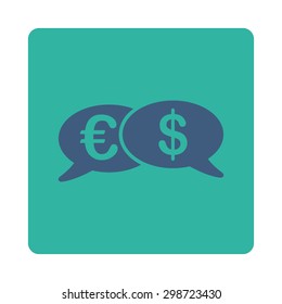 Banking Transactions icon from Commerce Buttons OverColor Set. Vector style is cobalt and cyan colors, flat square rounded button, white background.