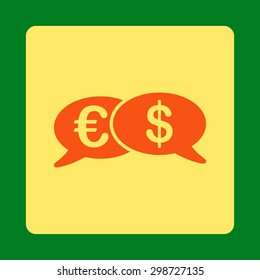 Banking Transactions icon from Commerce Buttons OverColor Set. Vector style is orange and yellow colors, flat square rounded button, green background.